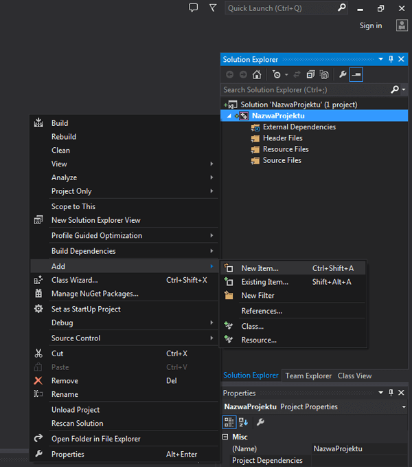 Interfejs visual studio