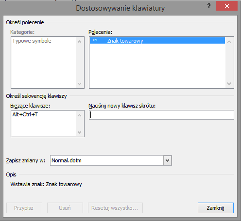dostosowywanie klawiatury word
