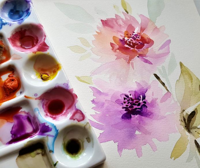 kwiaty namalowane farbami akwarelowymi