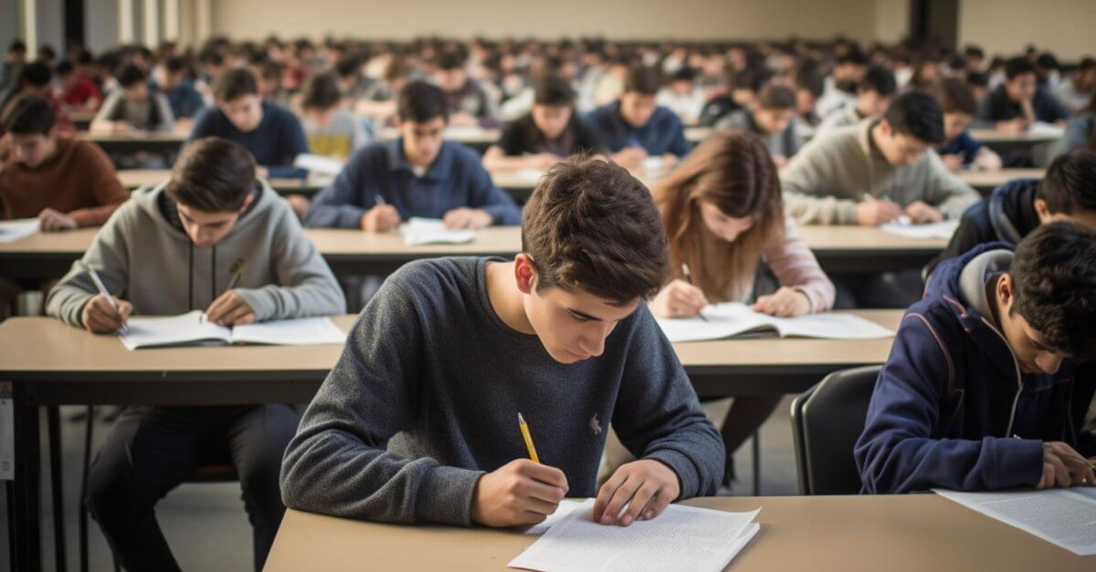 Uczniowie rozwiązujący egzamin maturalny