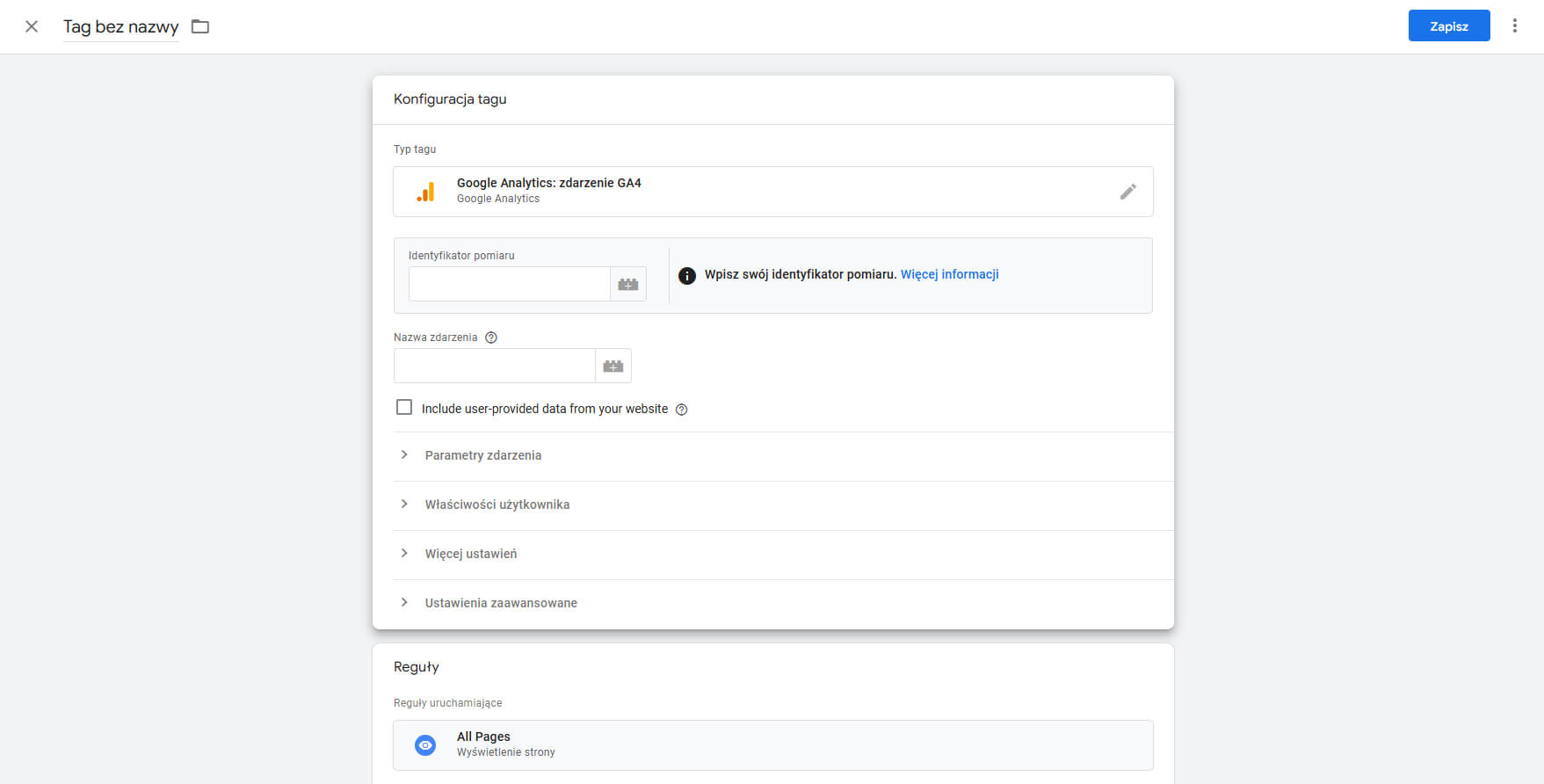 Dodawanie nowego tagu GA4 w za pomocą Google Tag Managera